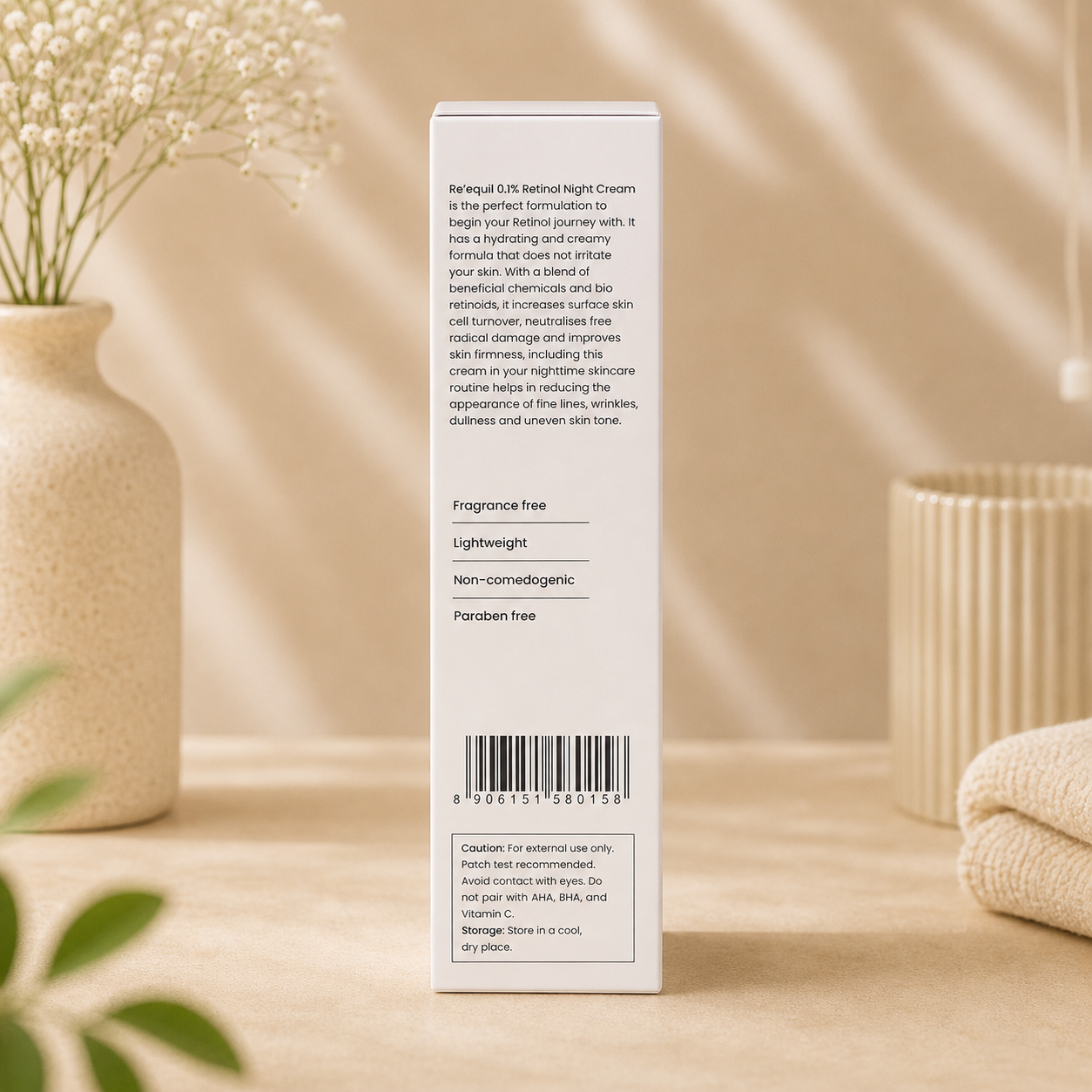 Re’equil 0.1% Retinol Night Cream for Beginners | Anti-Ageing & Skin Renewing Face Cream | Lightweight Retinol Cream | 30g