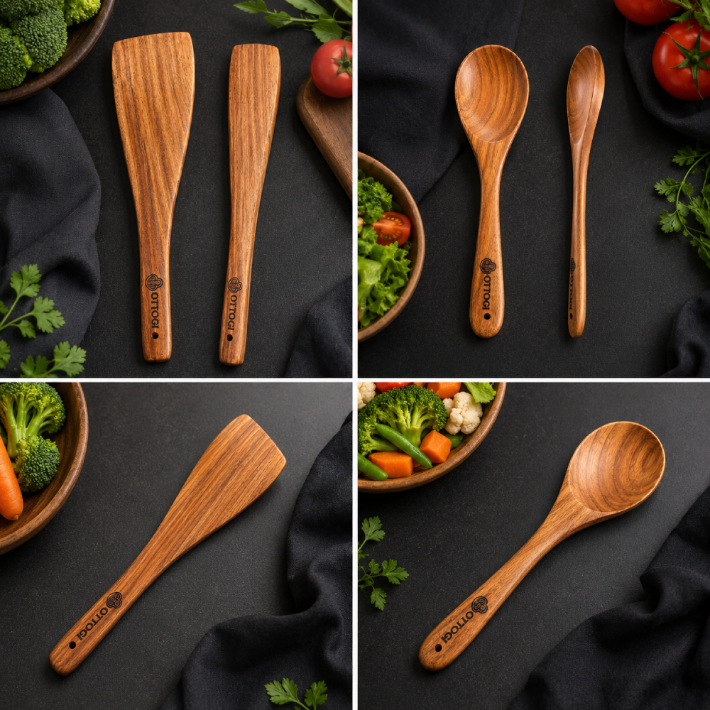 Premium Wooden Spoon & Spatula Set | Natural Wooden Cooking & Serving Utensils | Eco-Friendly Kitchen Tools