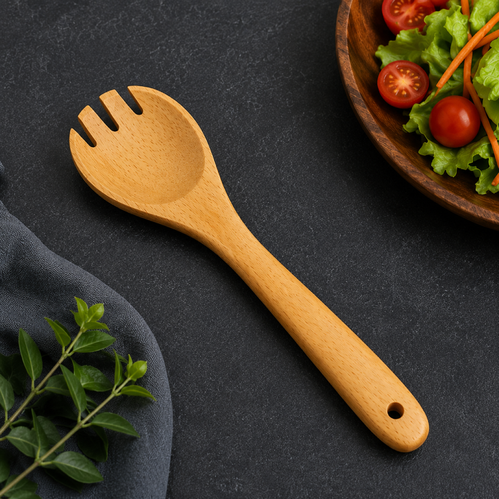 Wooden Salad Fork & Spoon Set | Natural Wooden Serving Utensils | Eco-Friendly Kitchen Tools