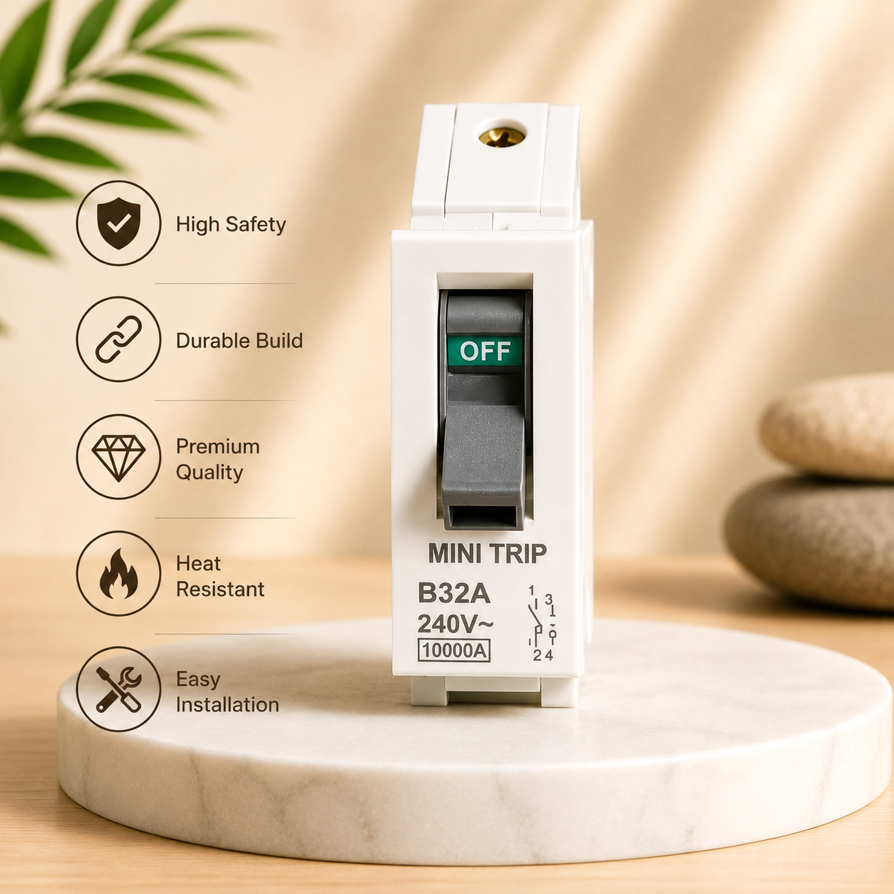 Vinayak Viza Mini Trip SP MCB B32A 32 Amp Single Pole Circuit Breaker | 240V | 10000A Breaking Capacity