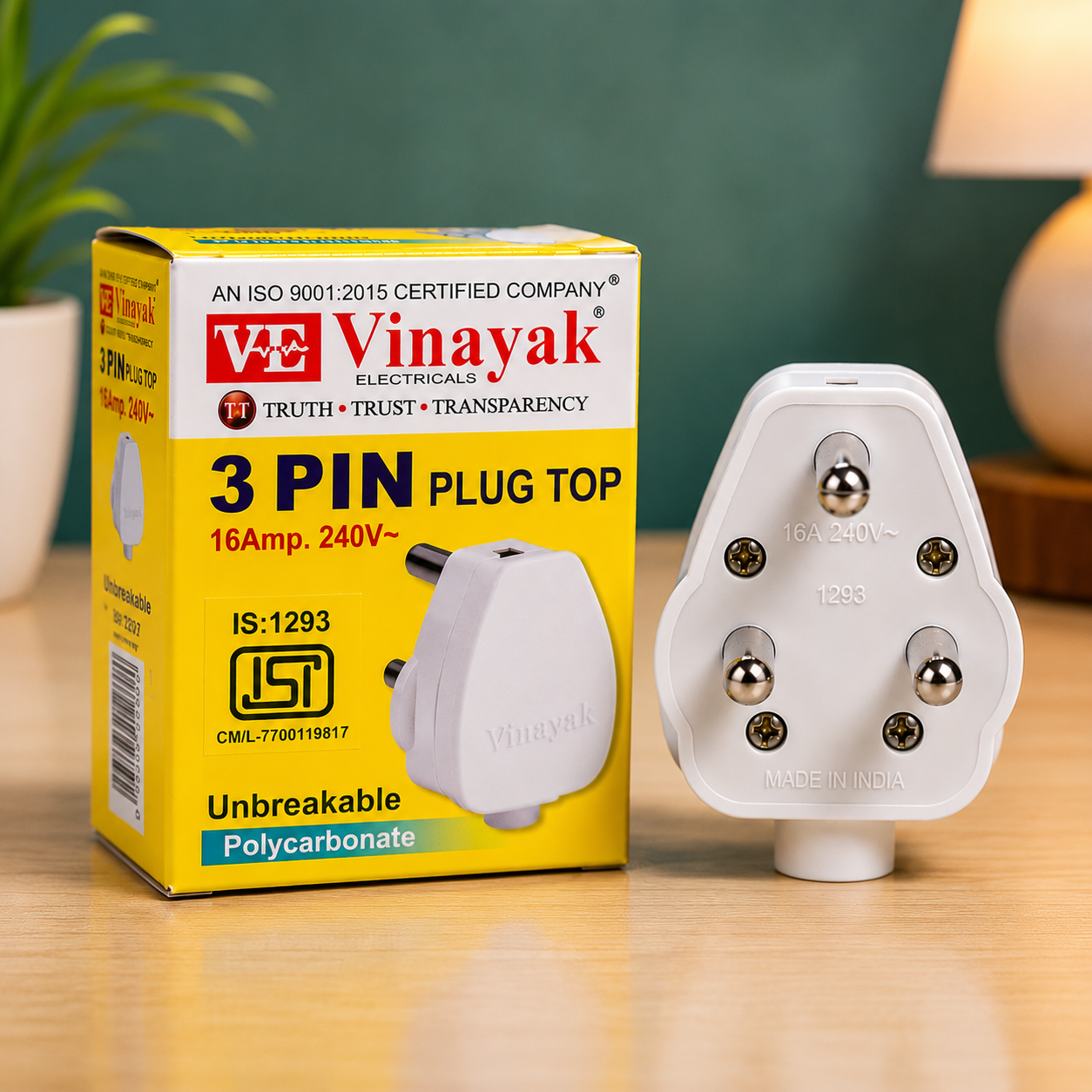 Vinayak 16A 3 Pin Plug Top | Heavy Duty 240V Electrical Plug | Unbreakable Polycarbonate Plug