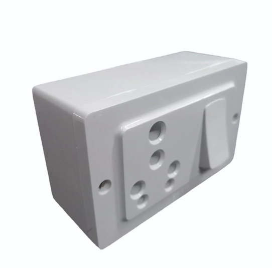 Vinayak 3 in 1 Universal Switch Socket Combined | 6A & 16A Polycarbonate Modular Switch Socket with Junction Box | 240V Wall Mount Electrical Socket with Switch
