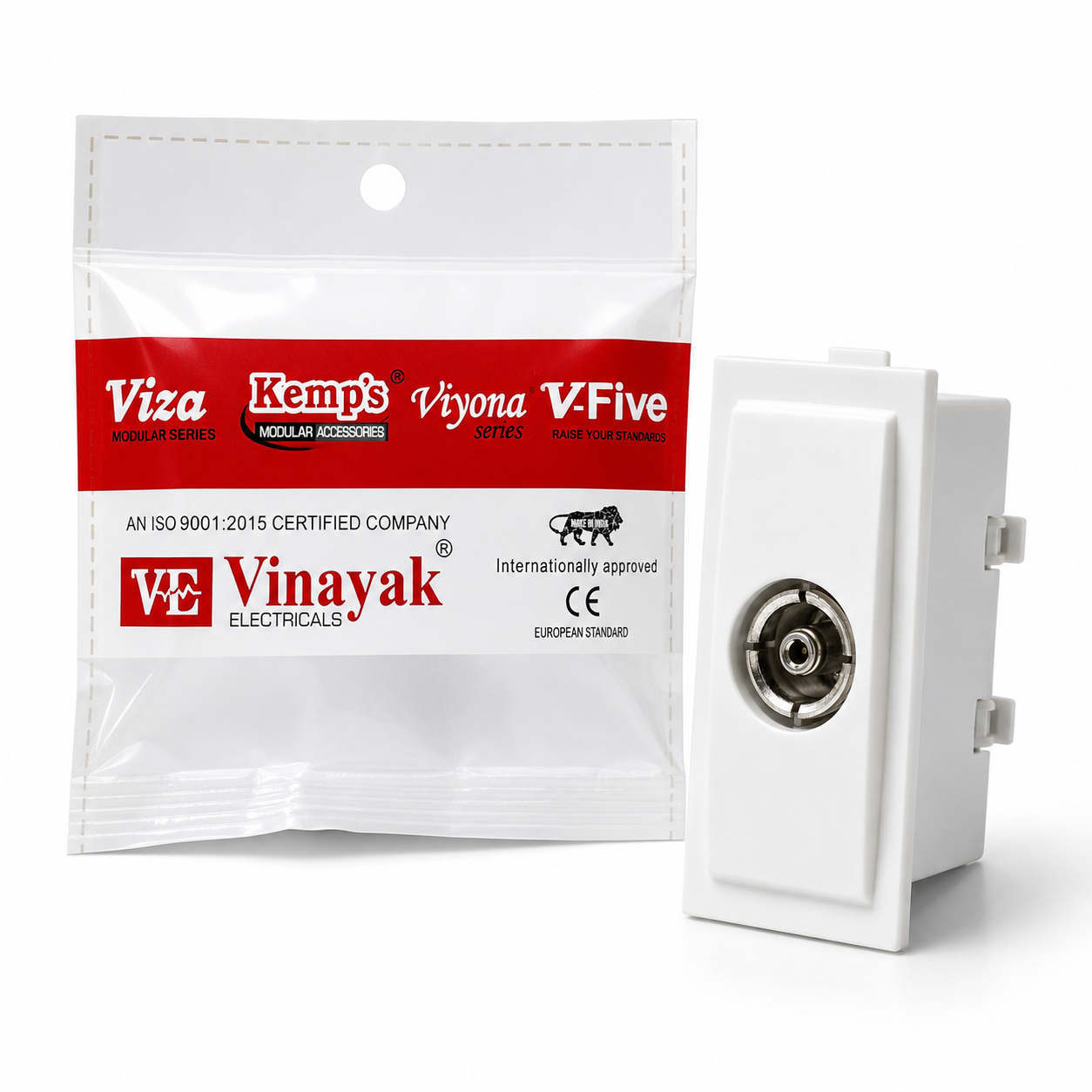 Vinayak Modular TV Coaxial Socket | TV Antenna Connector Module | White TV Socket