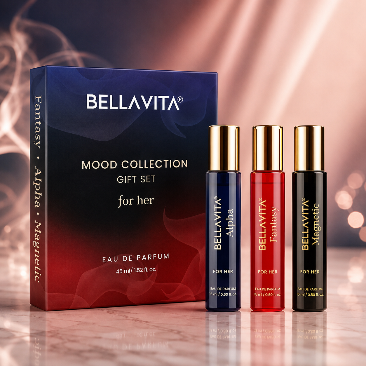 Bellavita Mood Collection Gift Set for Her 3 in 1 | Alpha, Fantasy & Magnetic | Eau De Parfum | 3 x 15ml Premium Perfume Set