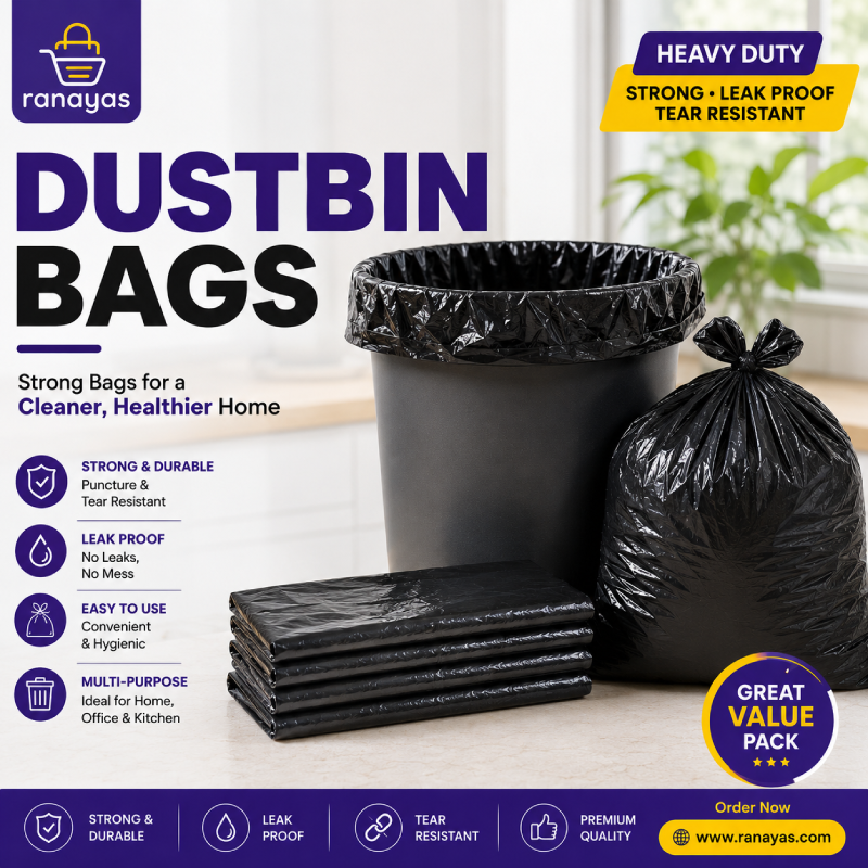 Heavy Duty Dustbin Bags 19x21 Inch | 300 Bags (Approx.) | Leak Proof & Tear Resistant Garbage Bags | Black Trash Bags for Home, Office & Kitchen