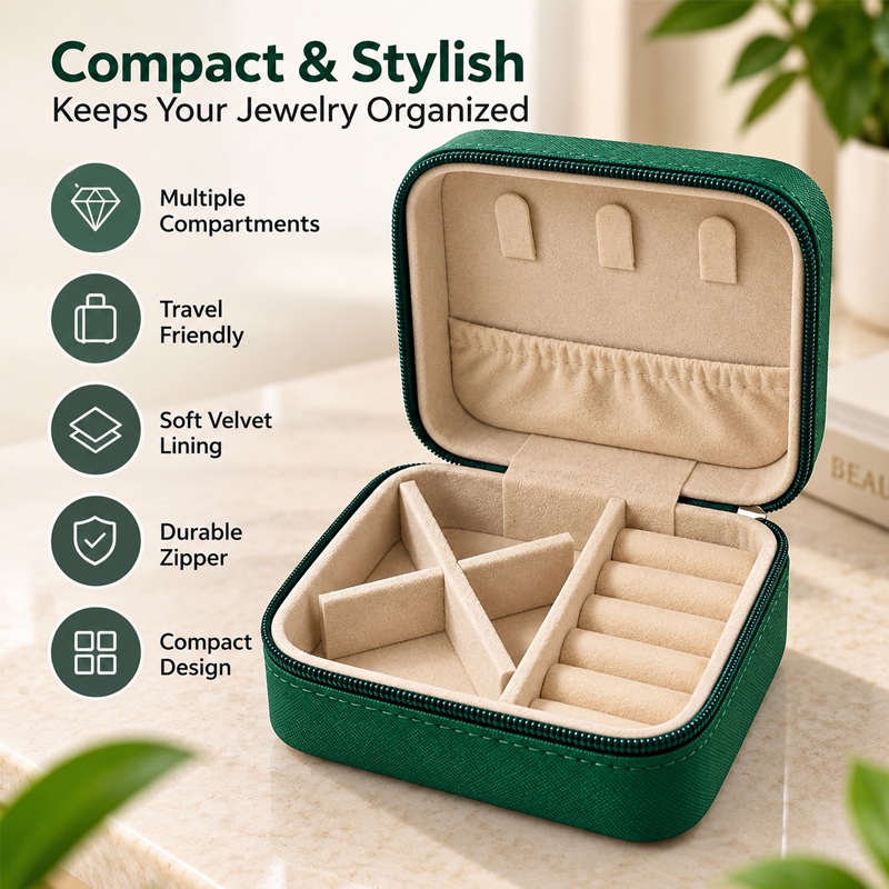 Compact & Stylish Jewellery Organizer Box | Travel-Friendly Jewellery Storage Case with Multiple Compartments