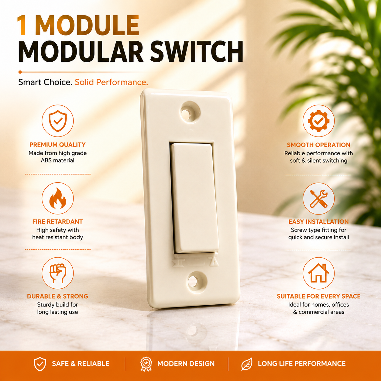 1 Module Switch Old Style with Screw | 6 Amp Premium ABS Electrical Switch | Smooth Operation | Ivory White | Easy Installation