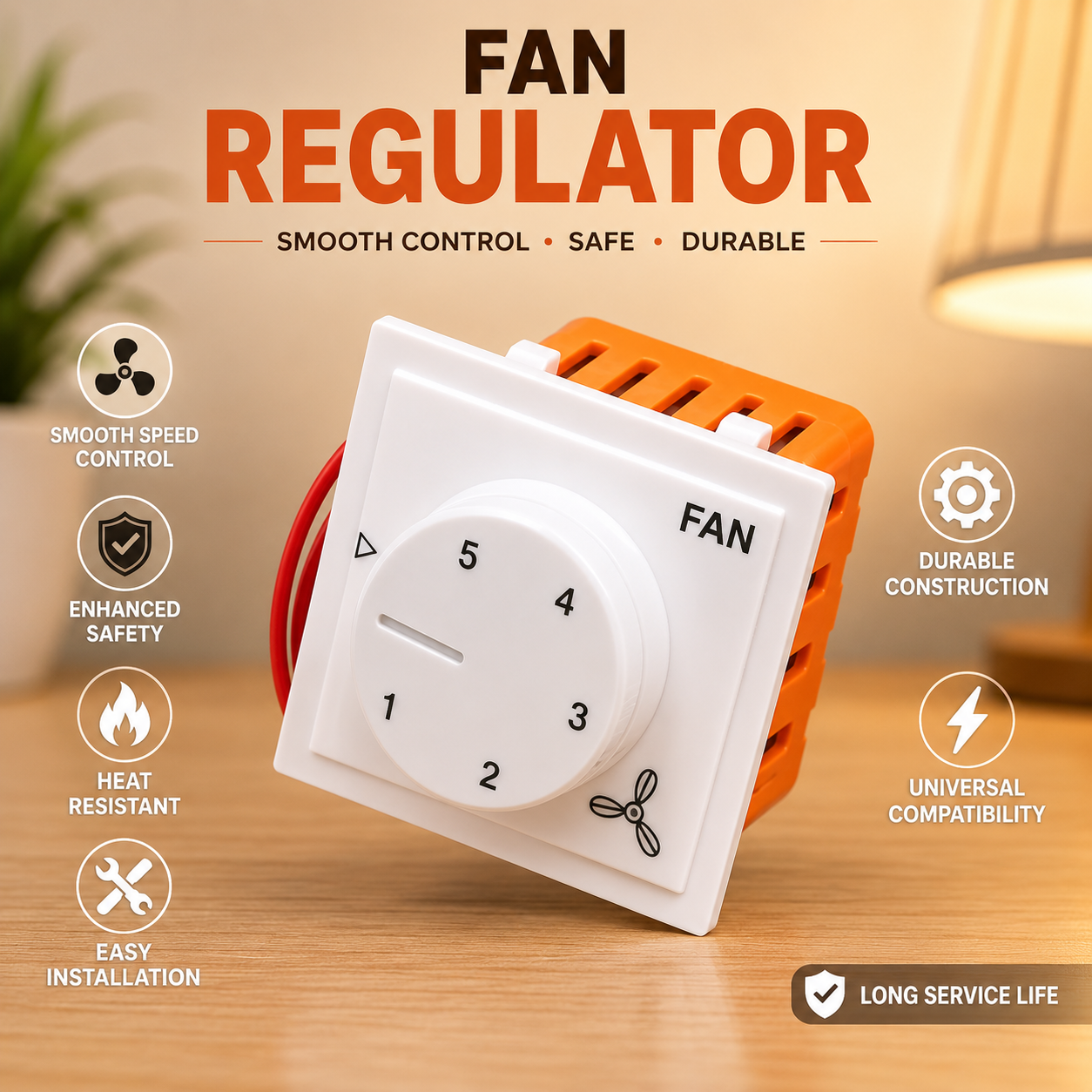 2M Modular 5 Step Fan Regulator | Ceiling Fan Speed Controller | Electronic Fan Regulator | White