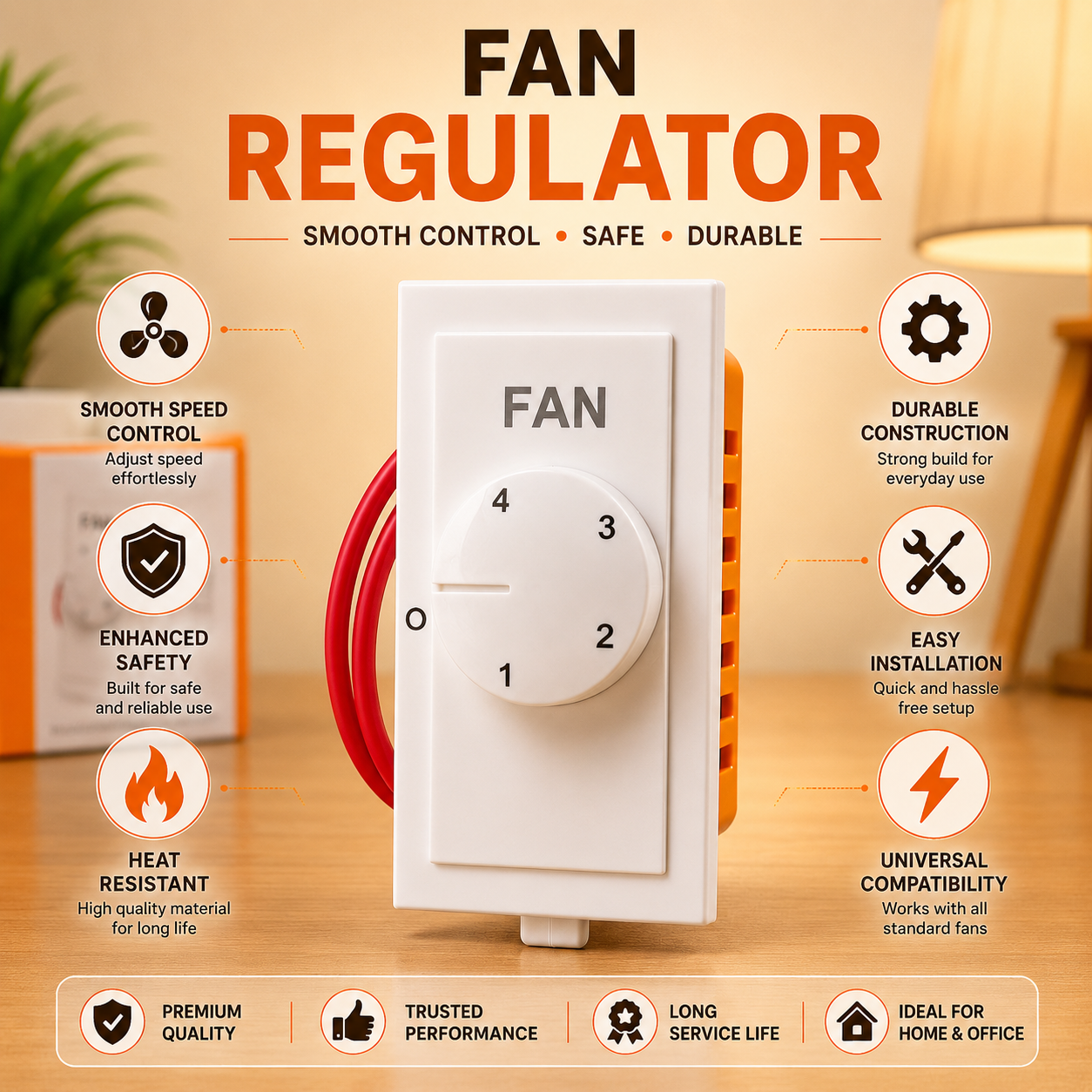 Modular 4 Step Fan Regulator | Ceiling Fan Speed Controller | White Fan Regulator Module