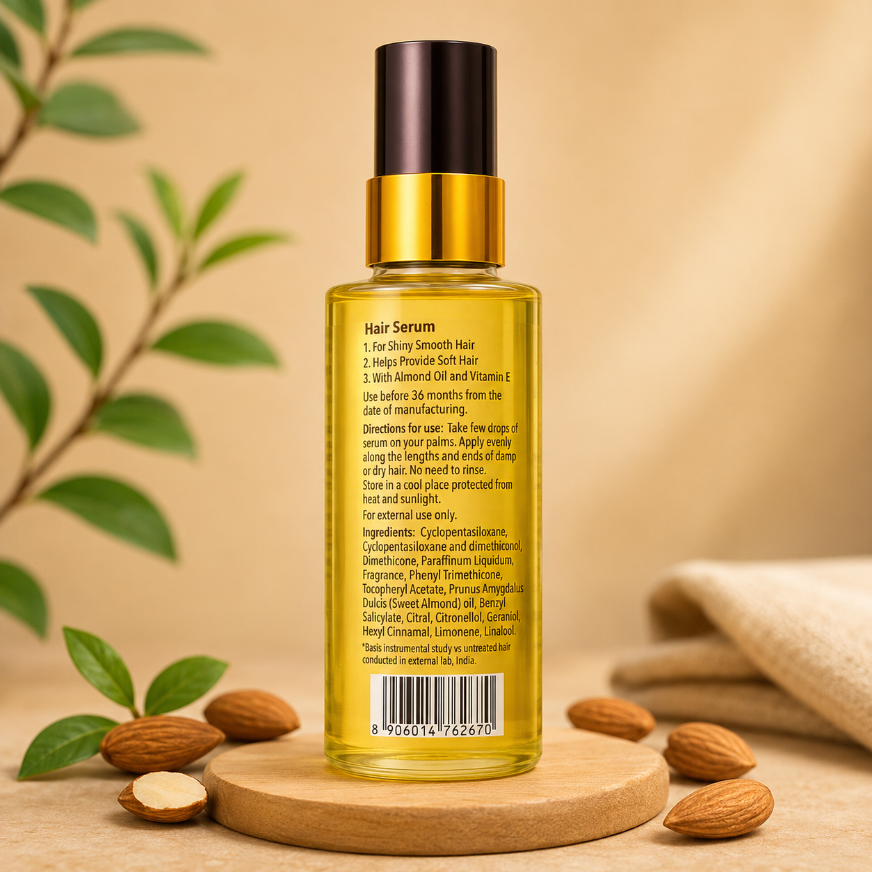 Bajaj Almond Drops Hair Serum | Vitamin E | 48 Hours Frizz Control | Smooth & Shiny Hair