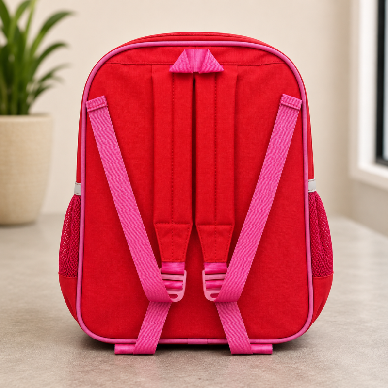 Funny Kids Cartoon School Backpack for Kids | 14 L | Lightweight School Bag with Front Pocket & Side Mesh Bottle Holder | Red
