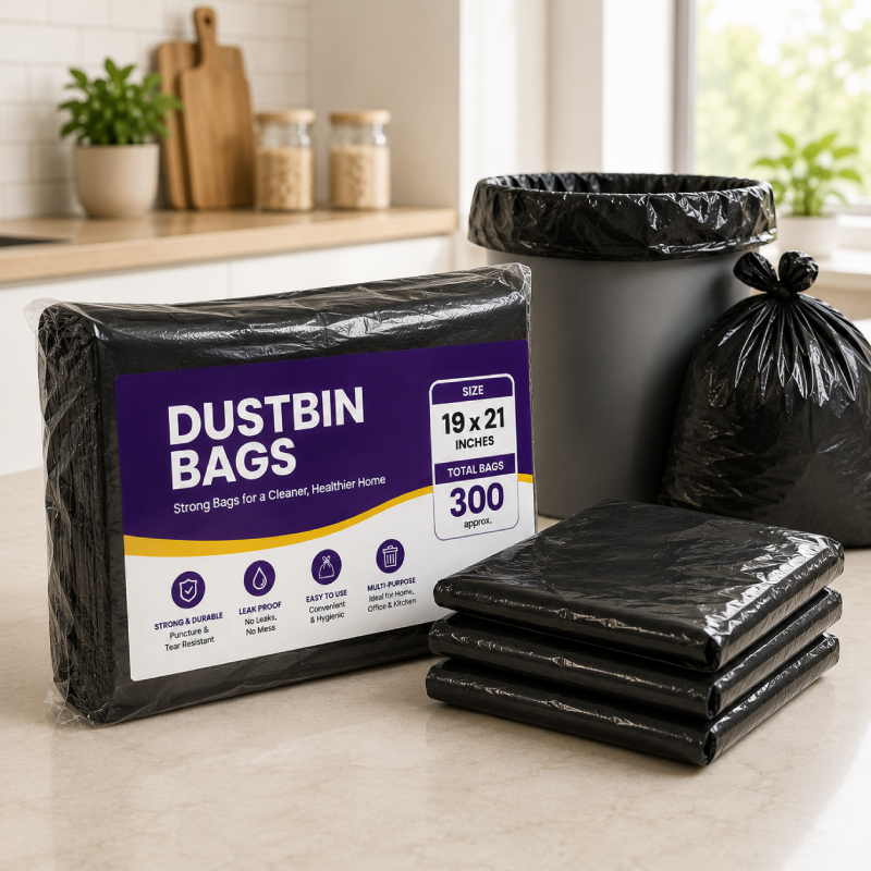 Heavy Duty Dustbin Bags 19x21 Inch | 300 Bags (Approx.) | Leak Proof & Tear Resistant Garbage Bags | Black Trash Bags for Home, Office & Kitchen