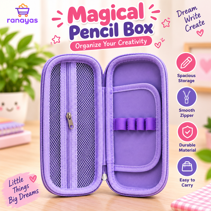 Unicorn Pencil Box for Kids | Spacious & Durable Pencil Case for Girls | School Stationery Organizer