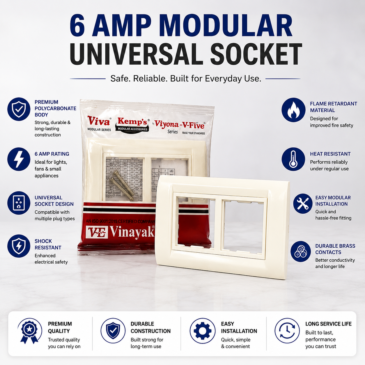 Vinayak 4 Module Modular Plate | Premium Polycarbonate Wall Plate | Viyona V-Five Series
