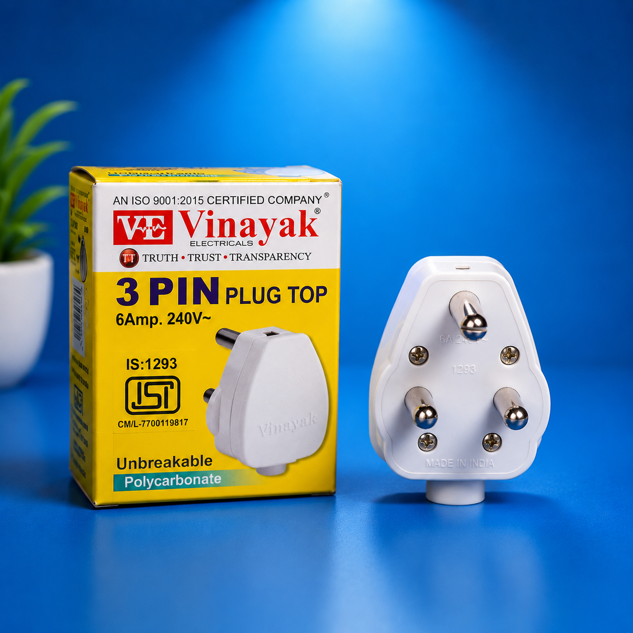 Vinayak 6A 3 Pin Plug Top | Heavy Duty Electrical Plug | Polycarbonate 240V Plug