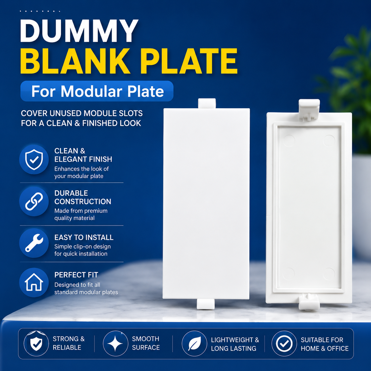 Vinayak Classic Dummy Blank Plate 1 Module | Modular Blank Cover Plate | Premium Electrical Switchboard Modular Cover for Home & Office (Set of 2)
