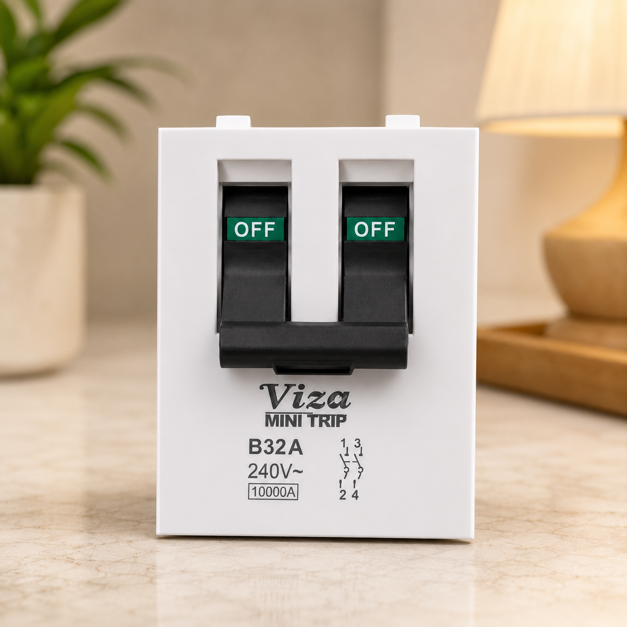 Vinayaka Viza Mini Trip DP MCB B32A 32 Amp Double Pole Circuit Breaker | 240V | 10000A Breaking Capacity