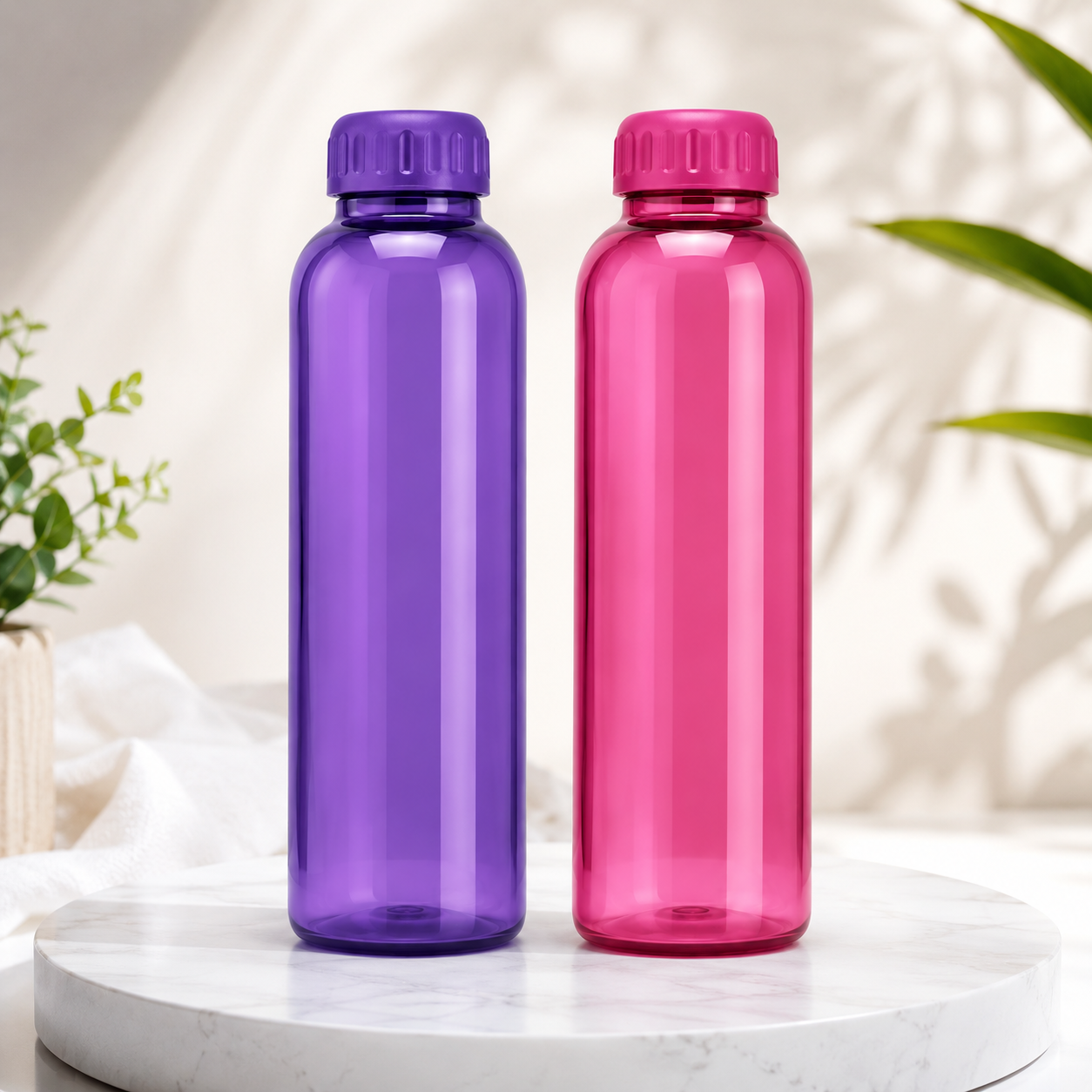 1 Litre Water Bottle Set of 2 | BPA Free Plastic Water Bottles | Leak Proof Reusable Bottle for Home, Office, School & Gym | Purple & Pink