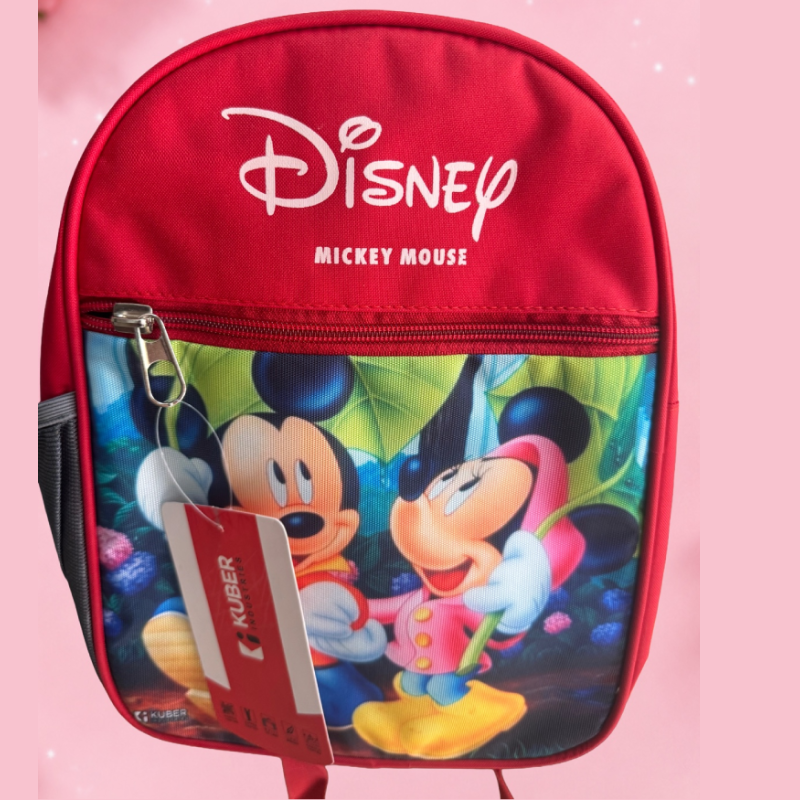 Disney Mickey Mouse Kids School Backpack | Lightweight Red School Bag with Front Zip Pocket & Side Bottle Pocket