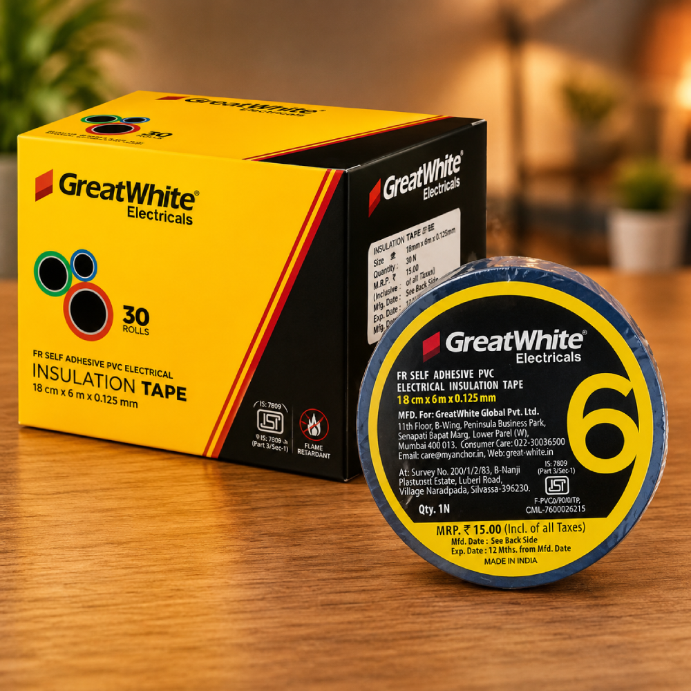 Great White Insulation Tape | Premium PVC Electrical Insulation Tape | Strong Adhesive | Heat & Moisture Resistant | Set of 2 Pcs.