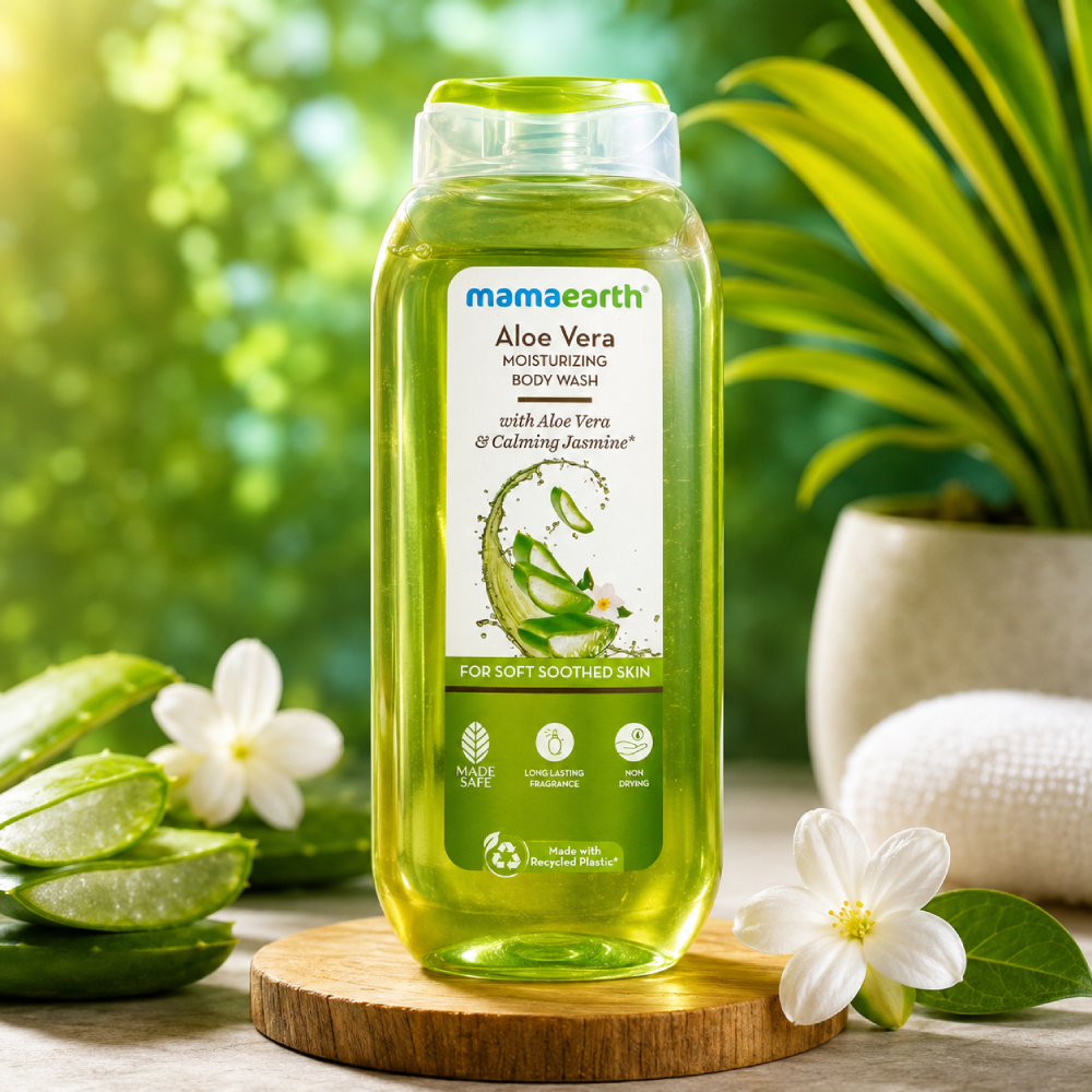Mamaearth Aloe Vera Moisturizing Body Wash with Aloe Vera & Calming Jasmine | 275ml (250ml + 25ml Extra) | Back View | Paraben & SLS Free