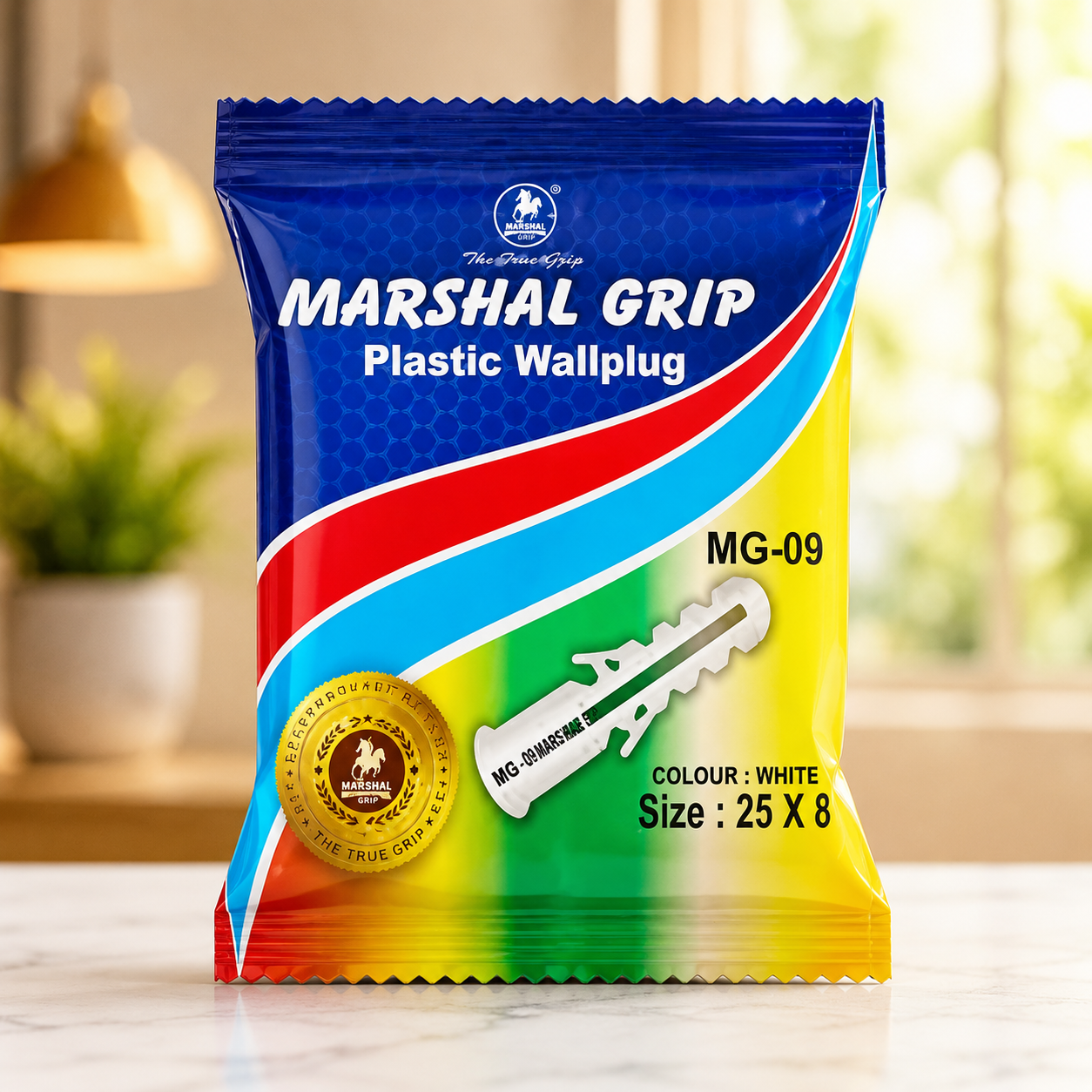 Marshal Grip Plastic Wall Plug MG-09 | 25 × 8 mm PVC Wall Anchor | Heavy Duty Wall Plug | White