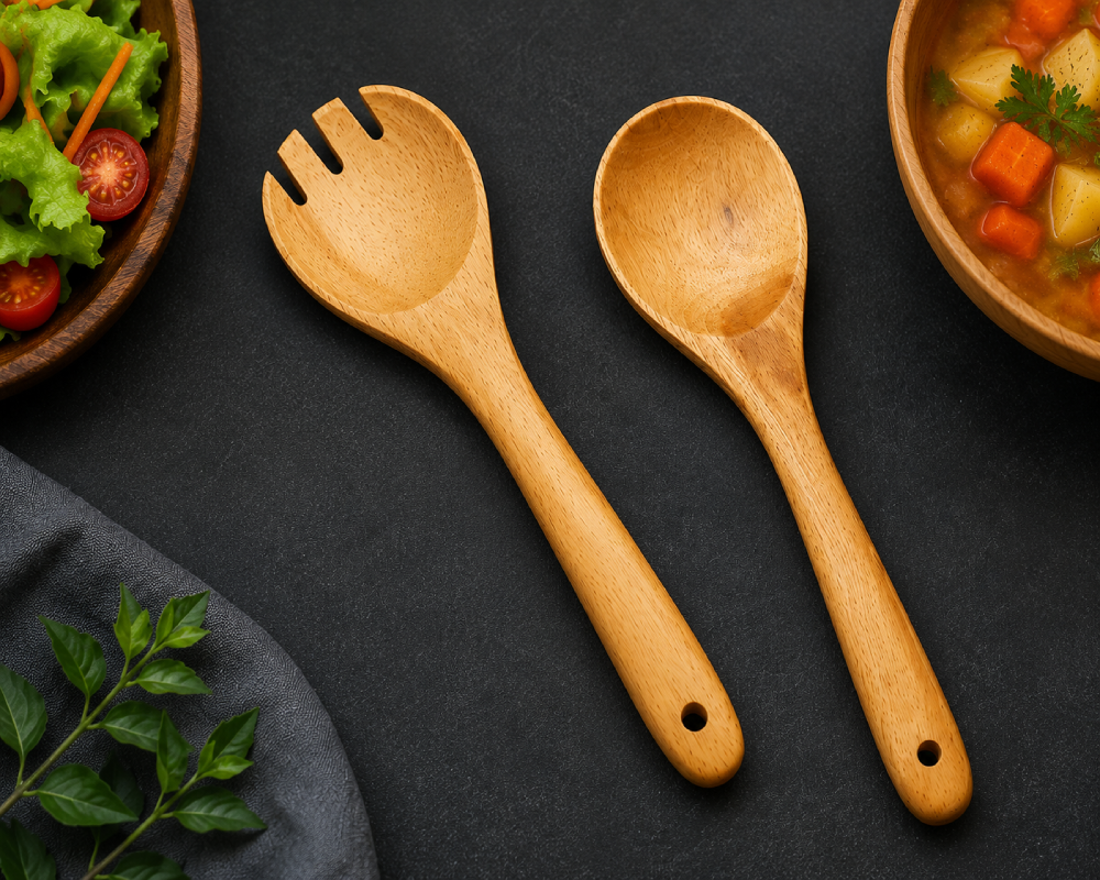 Wooden Salad Fork & Spoon Set | Natural Wooden Serving Utensils | Eco-Friendly Kitchen Tools